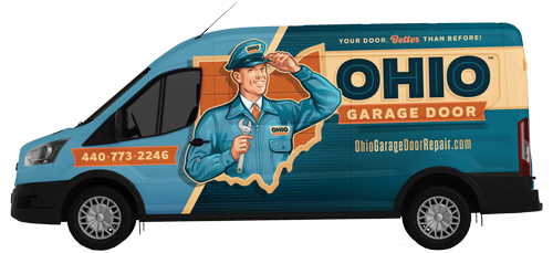 The isolated image of the side driver side view of Ohio Garage Door Repair service truck