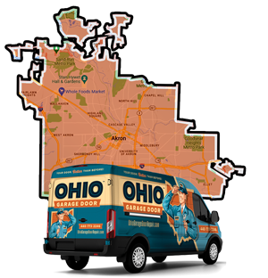 A custom graphic of the OHGDR truck on the background of the map of Akron, OH
