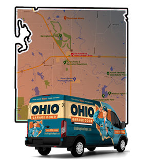 A custom graphic of the OHGDR truck on the background of the map of Aurora, OH