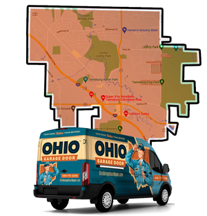 A custom graphic of the OHGDR truck on the background of the map of Twinsburg, OH